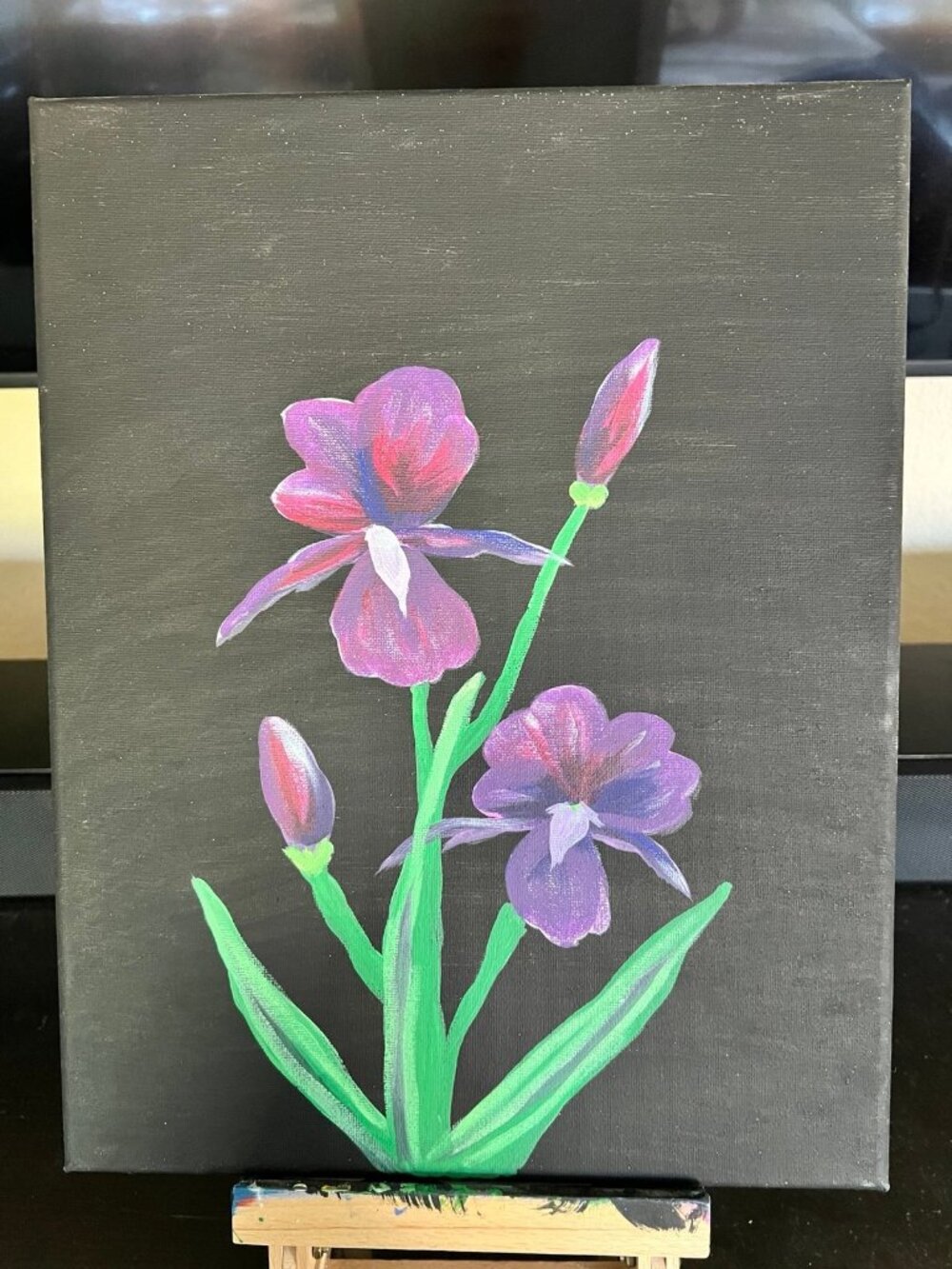 Beautiful Poison Iris acrylic painting black